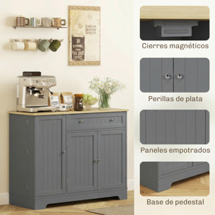 Aparador de Cocina, Armario de Cocina con 3 Estantes de Puerta, 1 Cajón, Estantes Ajustables, Aparador para Comedor, 105x40x83 cm, Gris