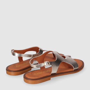 Sandalias de Piel - Platino - Tacón: 1 cm