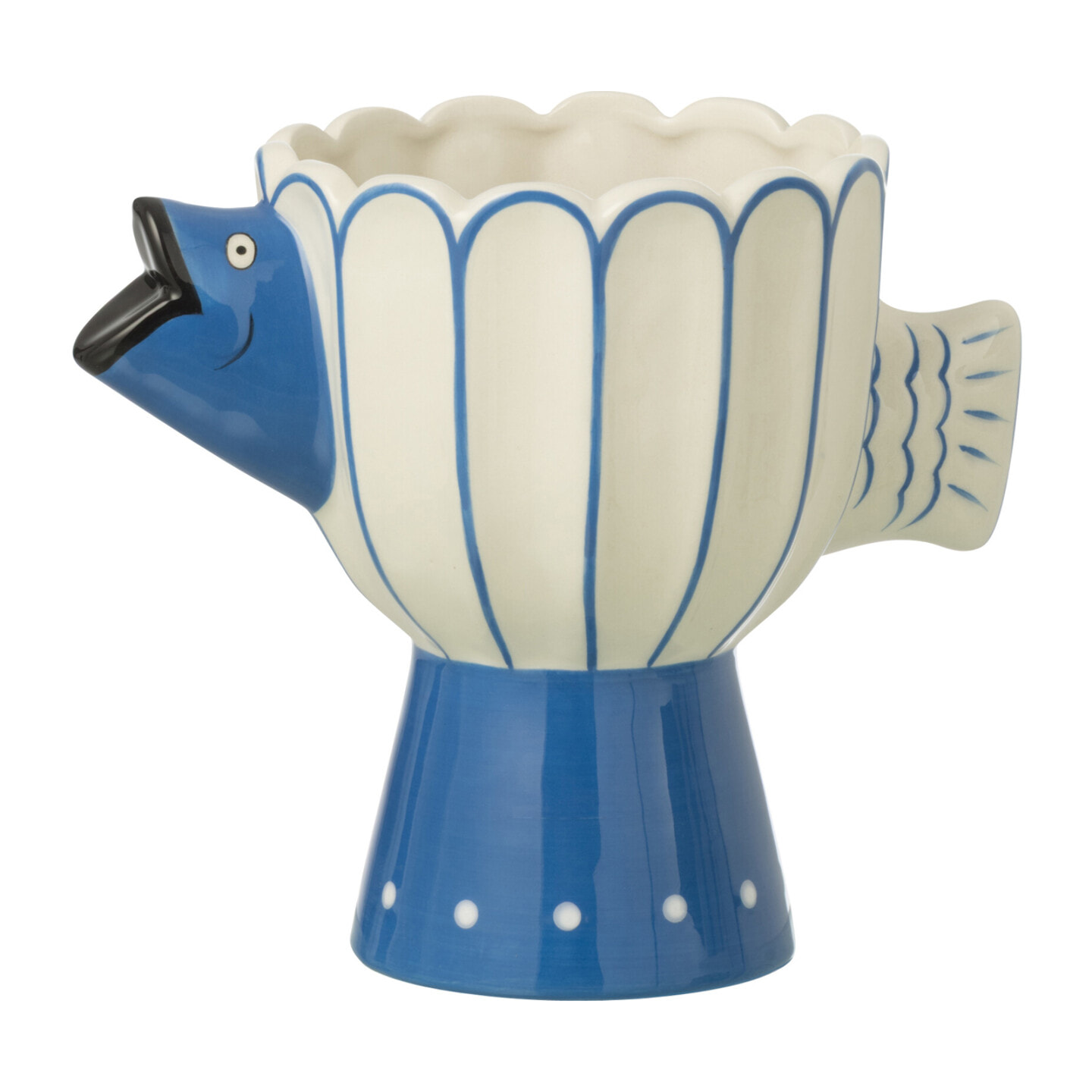 J-Line Vase Poisson Pois Dolomite - céramique - bleu/blanc