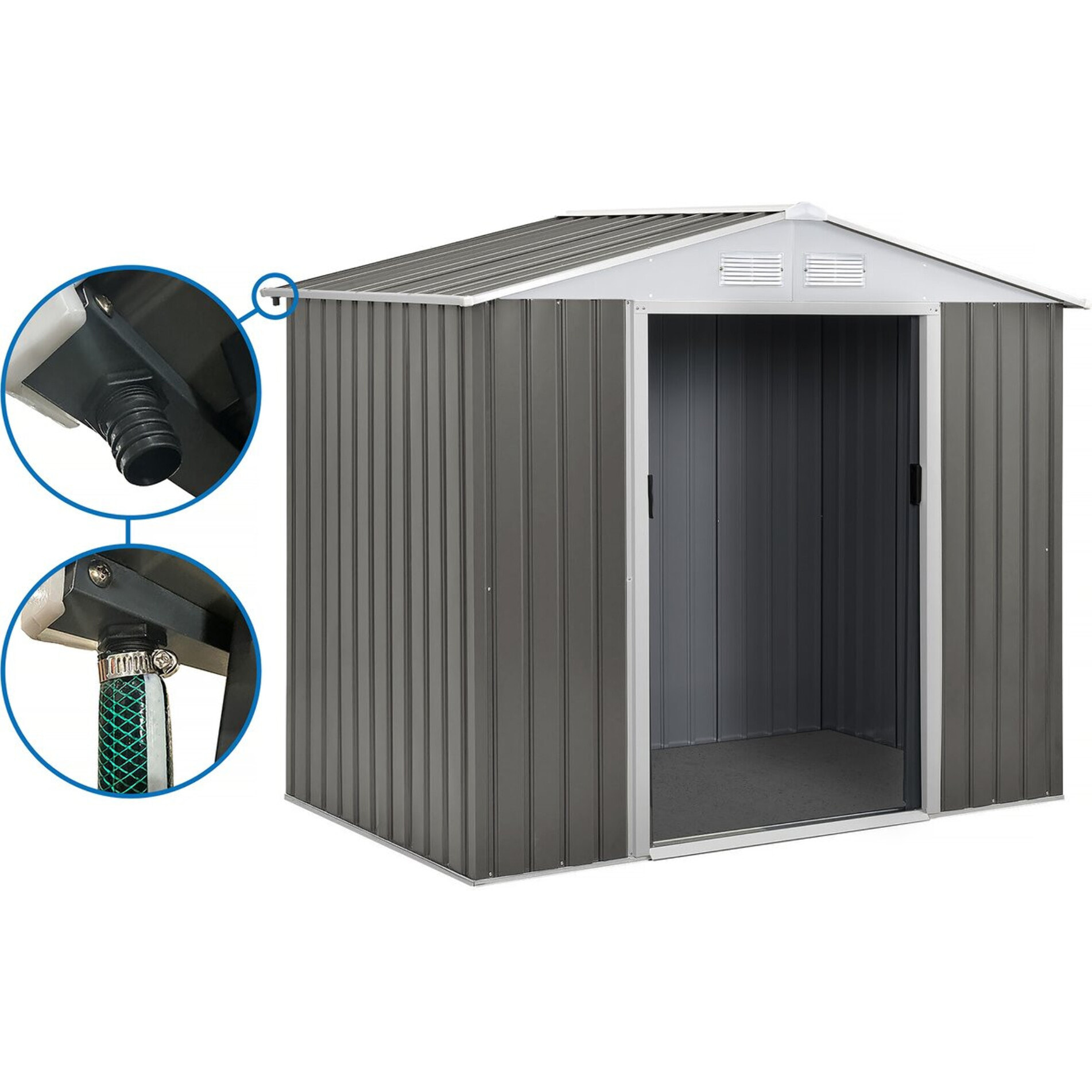 Abri jardin métal "Dallas"  - 5,29 m² avec gouttière - Taupe