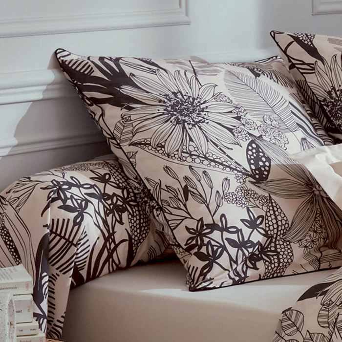 Taie d'oreiller aux impressions noires - Beige