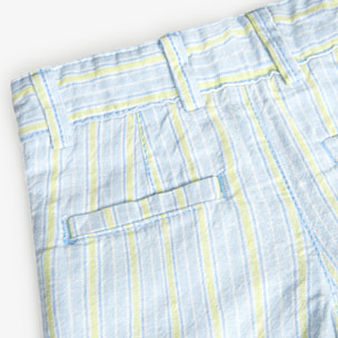 Bermudas de lino niño, estampado de rayas, azul claro