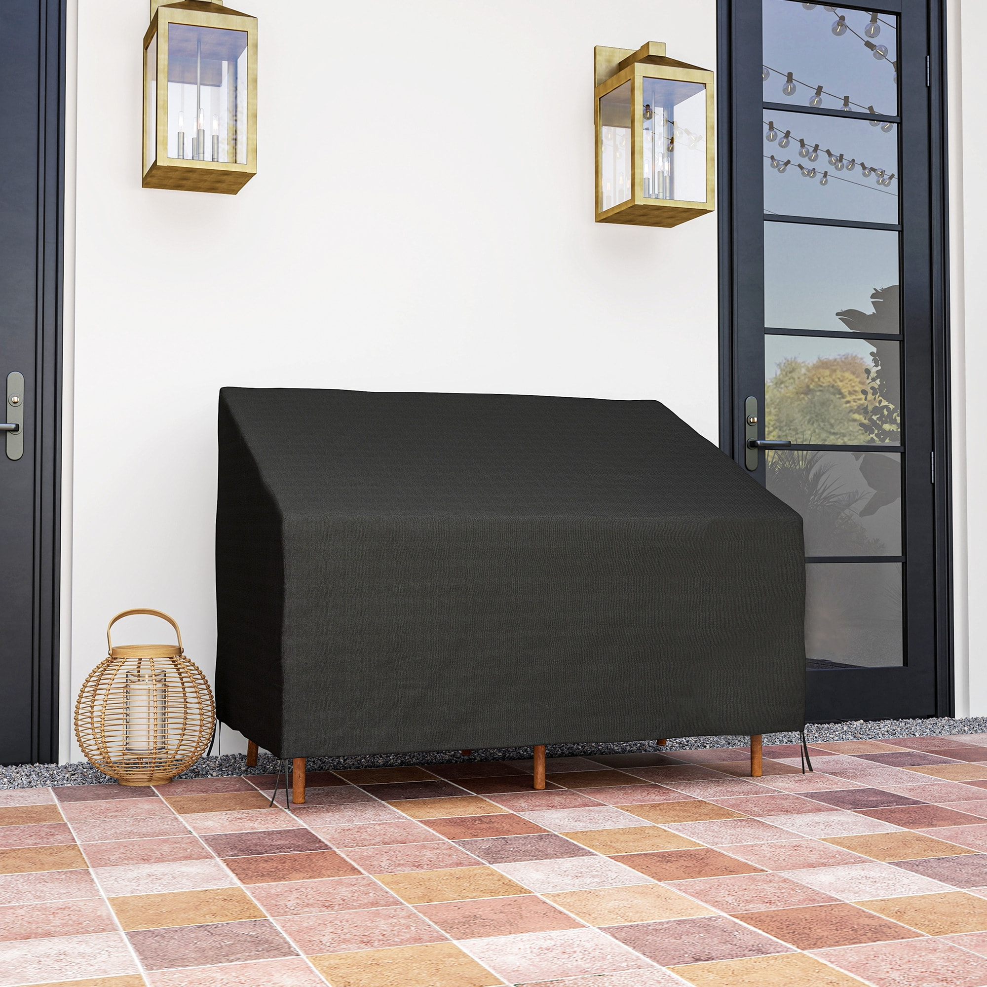 Funda para Banco de Jardín 2 Plazas, Funda Sofá Exterior Impermeable, Tela Oxford 600D con Recubrimiento, 140x84x56/94 cm para Patio, Terraza, Negro