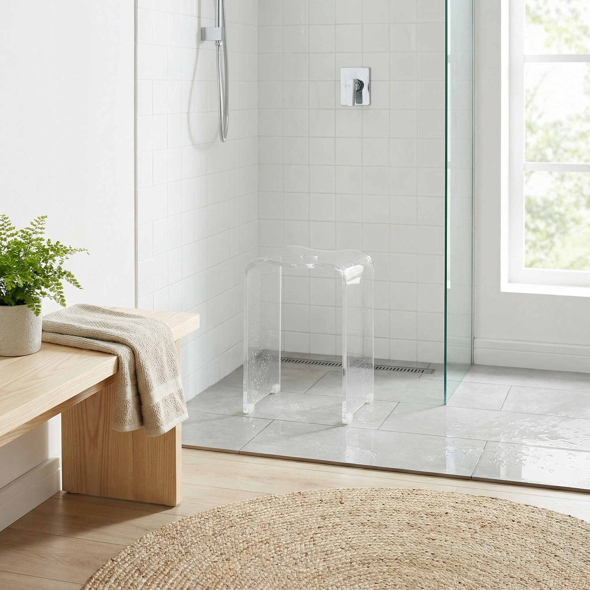 Tabouret de salle de bain PMR antidérapant – sécurité et stabilité, Transparent (SATSTOLPLASTT)