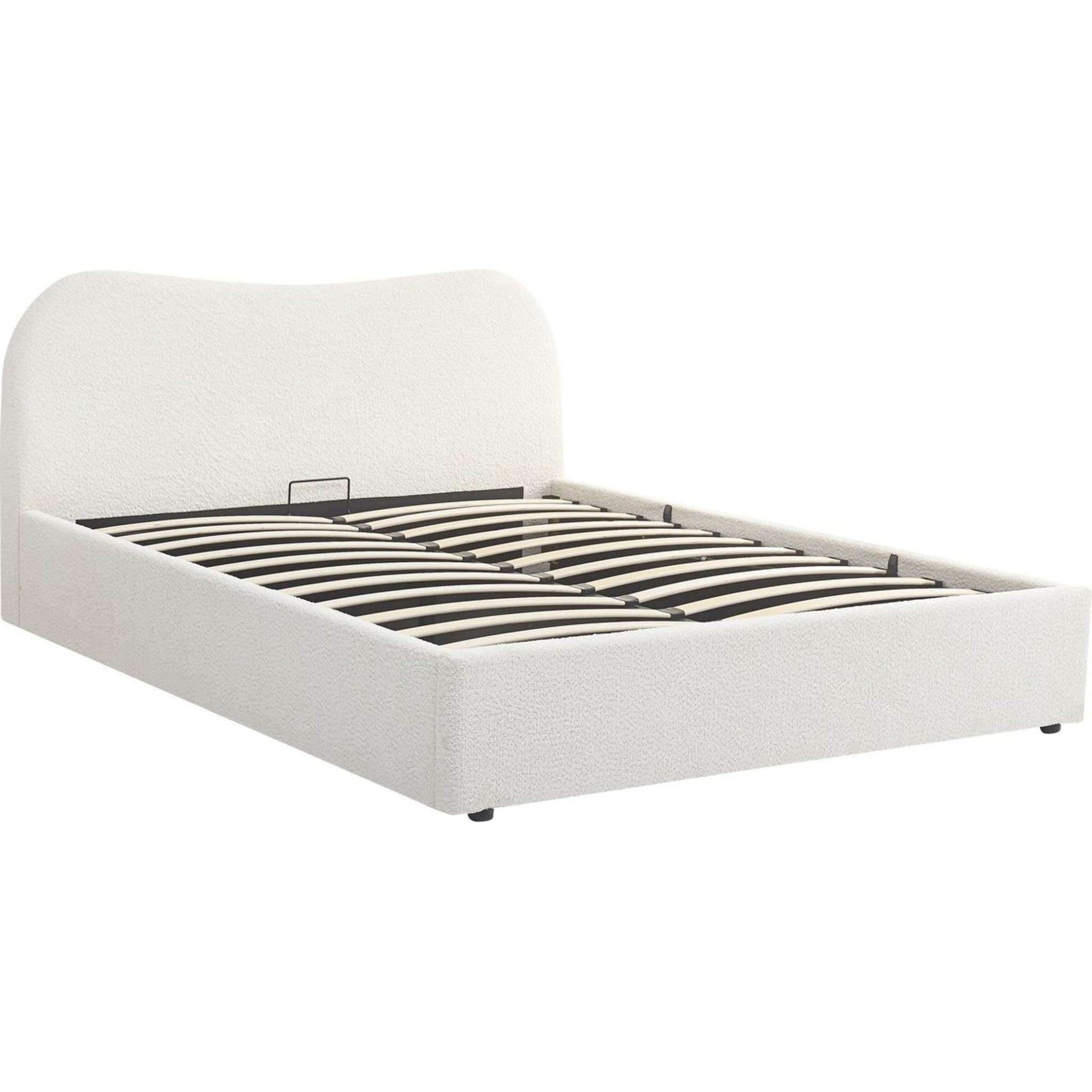 Lit coffre avec tête de lit en tissu bouclé - SUZON