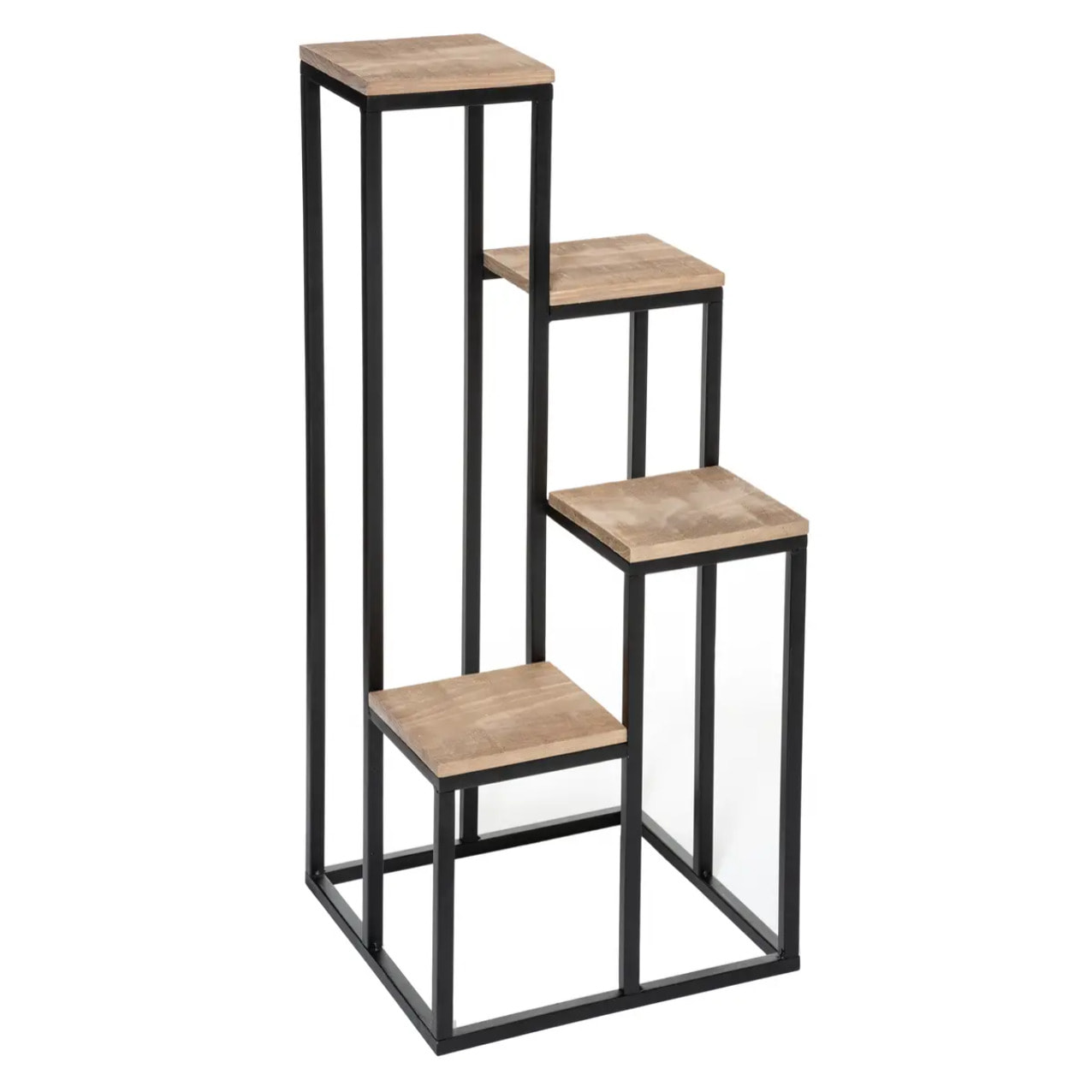 Porte-plante 4 plateaux métal et pin H88cm