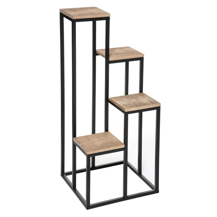Porte-plante 4 plateaux métal et pin H88cm