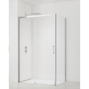 TEX BB ensemble porte coulissante/paroi 120x100 anticalcaire avec profilés chrome brillant (TEXDBB120S100-SET)