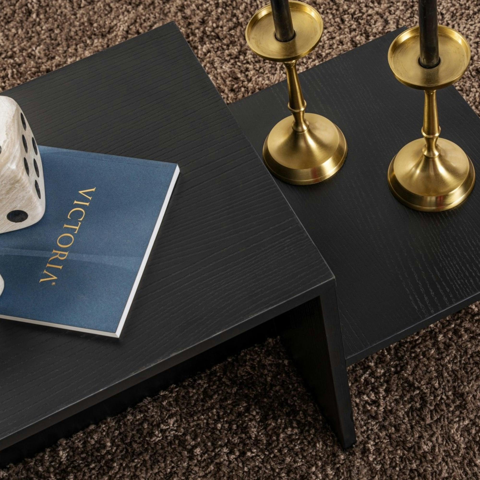 Table basse moderne effet bois noir - 2 niveaux MARFA