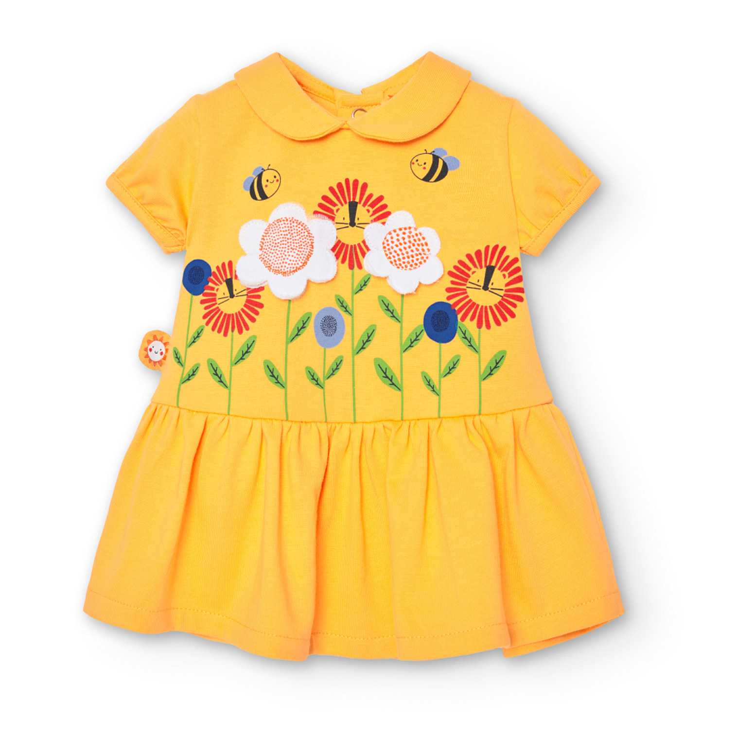 Vestido reciÃ©n nacida, algodÃ³n estampado, amarillo