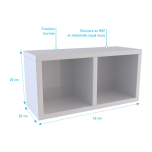 Etagère murale 40x20x20cm blanche de rangement 2 emplacements - PERSONALYZ DUO