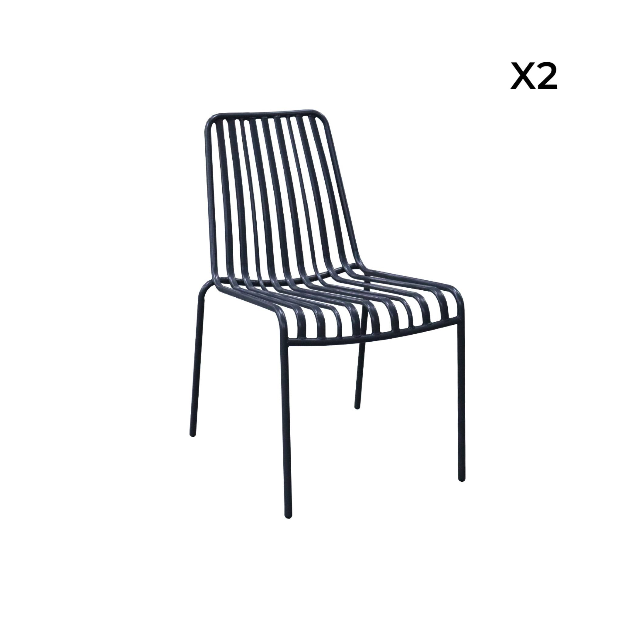 Lot de 2 chaises de jardin FLORIDA anthracite empilable en acier. L 59 x P 47.5 x H 78 cm
