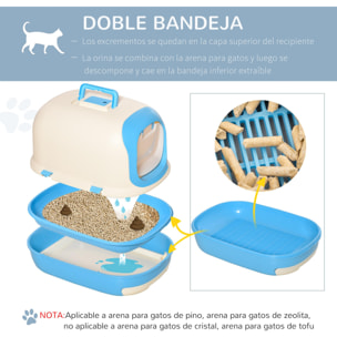 Arenero para Gatos con Doble Fondo Pala y Filtro de Carbón Activo Beige y Azul