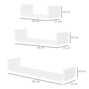 Juego Conjunto de 3 Estantes Flotantes de Pared Unidad de Almacenamiento Madera