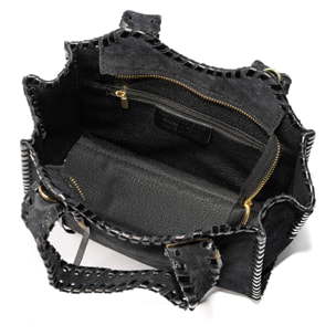 Avio bolso de mano mujer. Piel auténtica Gamuza con costura decorativa en piel auténtica brillante.