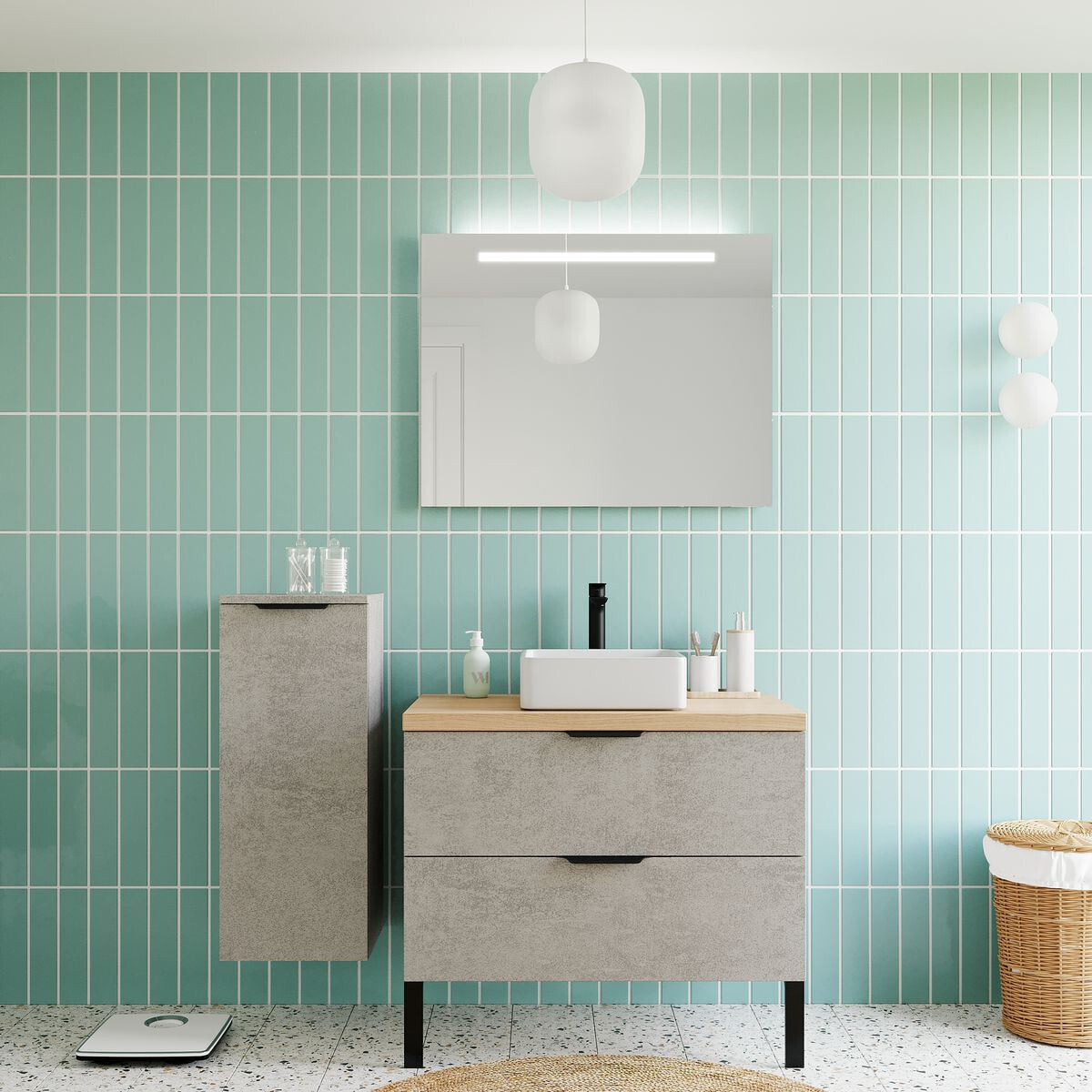 Meuble salle de bain vasque posée 2 tiroirs - SOHO