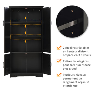 Armoire de cuisine contemporaine multi-rangements 2 placards 3 étagères MDF panneaux particules noir