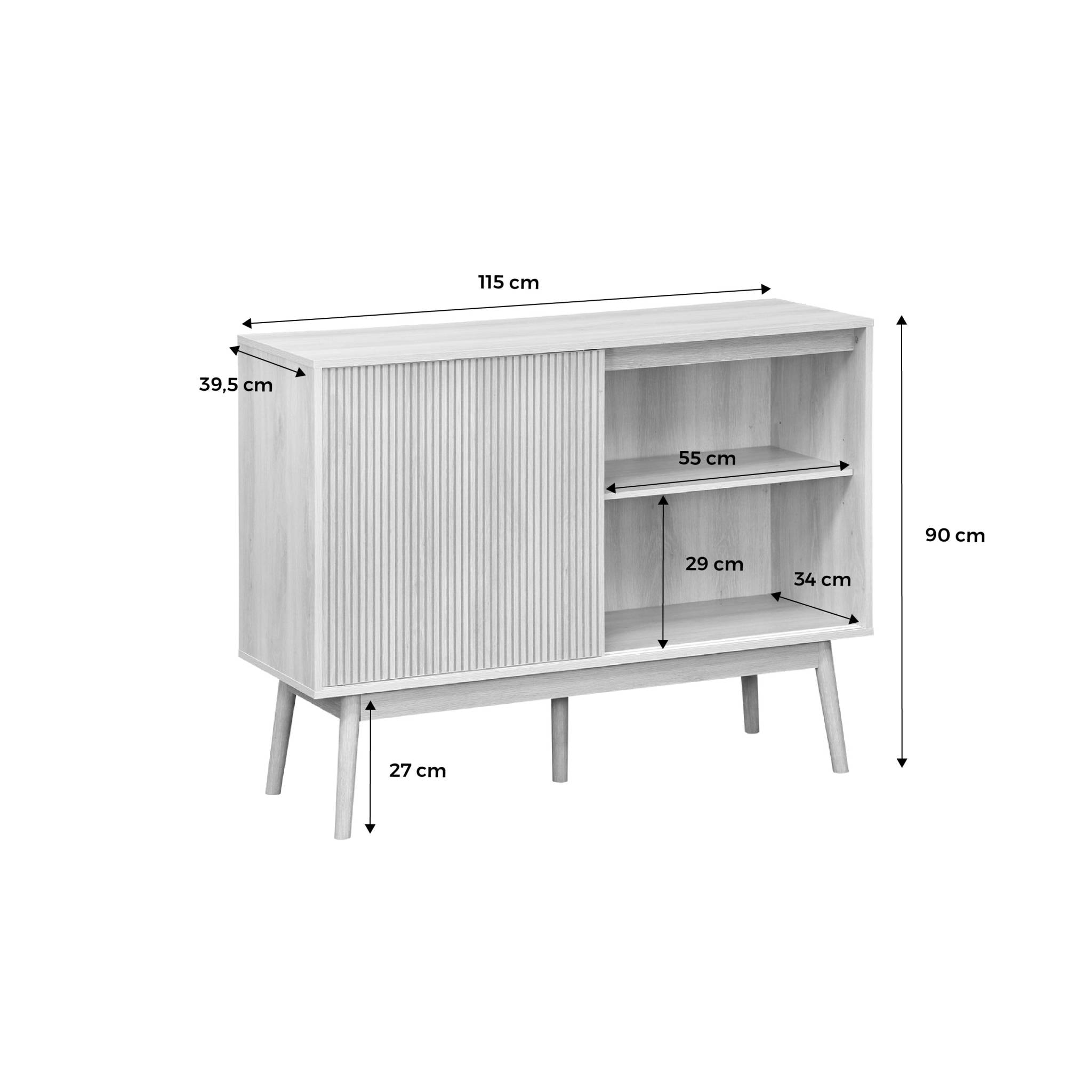 Buffet de rangement décor bois. 2 portes coulissantes. buffet haut. vaisselier. L 115 x l 39.5 x H 90cm - Linear