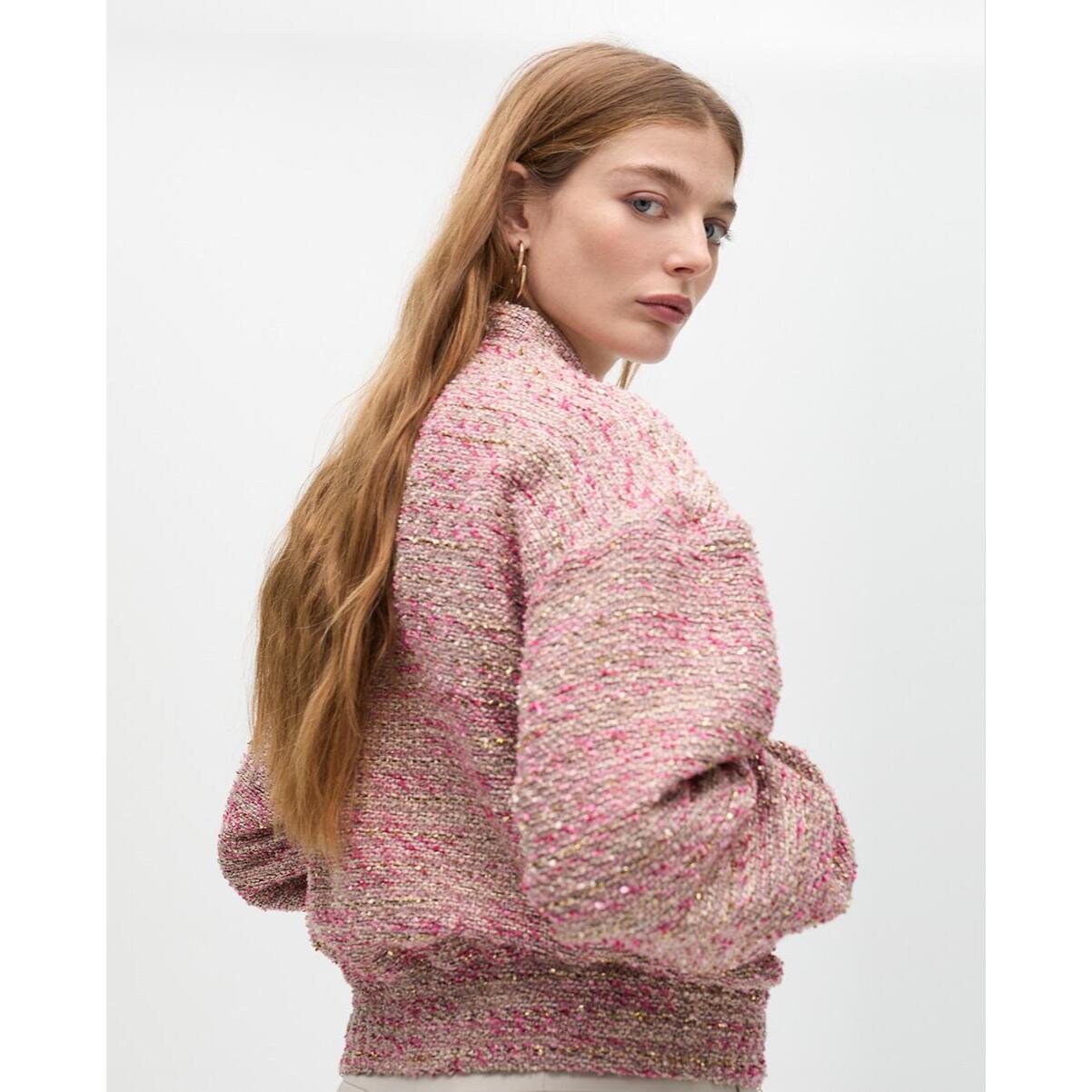 Bomber in Tweed con Tasche con Zip