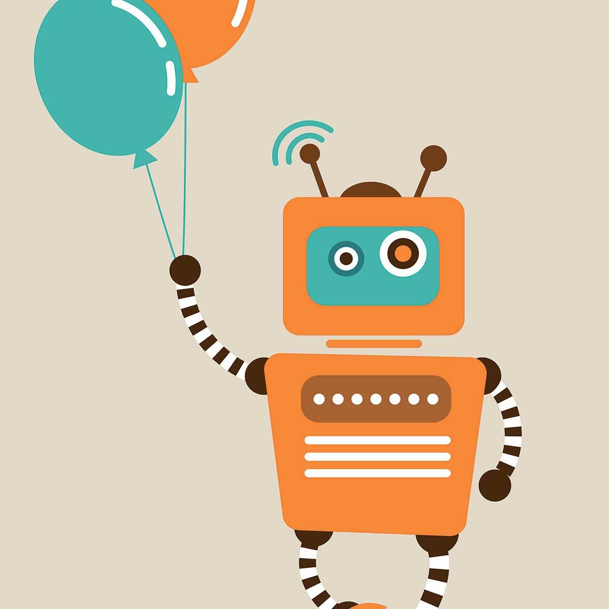 Affiche robot aux ballons Affiche sous cadre bois
