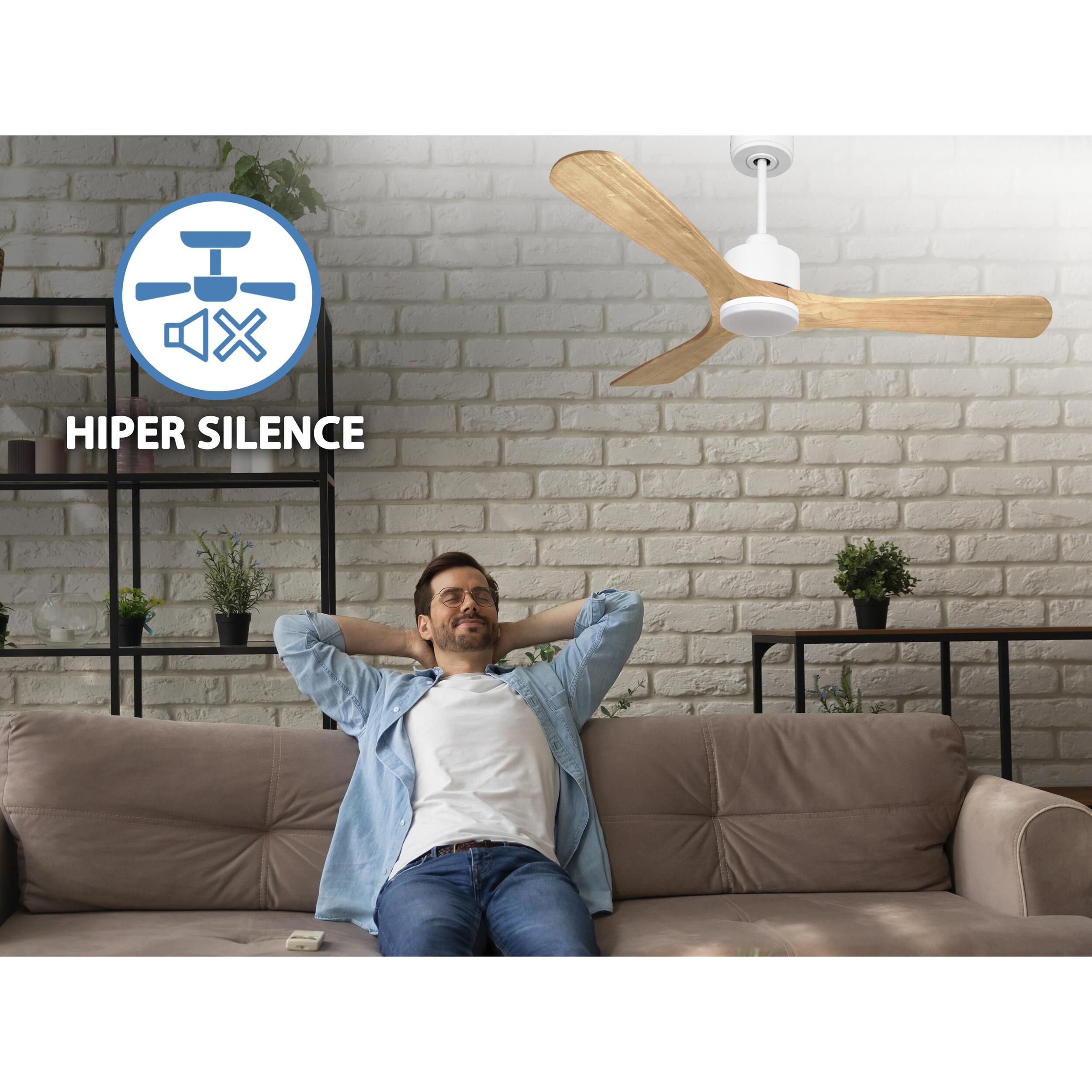 Ventilador de techo Reversible Termostato Dimable Wifi Motor DC Techos Inclinados Mando a Distancia Luz tres tonos Hypersilence Memoria ParosD132C03LED64955 PURLINE