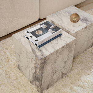 Table basse cube effet marbre blanc - style design (2 pièces) MARFA