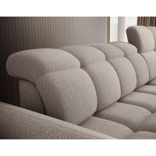 Brume - Canapé d'angle droit 4 places convertible électrique avec coffre et têtières réglables en tissu bouclette - Beige