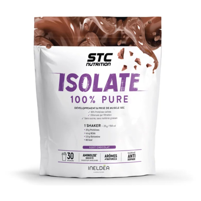 STC NUTRITION - Isolate 100% pure - Spéciale prise de muscle sec - Définition de la masse musculaire - Actif breveté - 30 rations - Avec cuillère doseuse - Marque Française - 750g - Chocolat