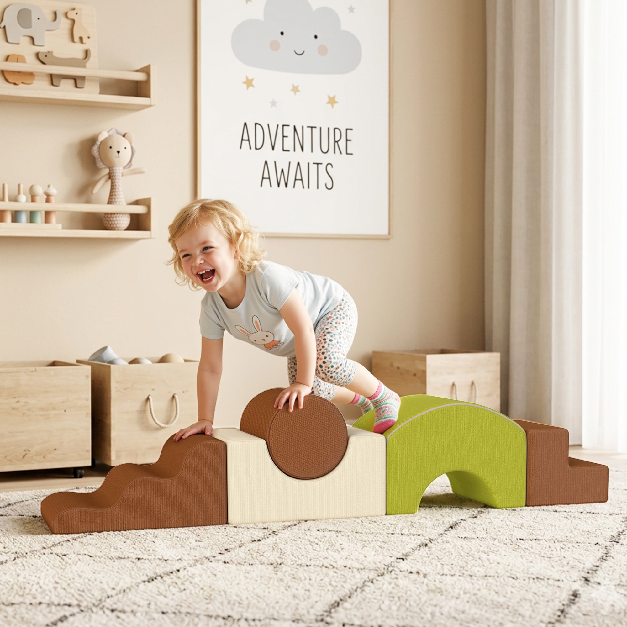Juego de 5 Bloques de Espuma para Niños, Bloques de Psicomotricidad Infantil con Base Antideslizante, Funda Extraíble, Set de Escalada Suave Interior para Escalar y Gatear, 3-6 Años