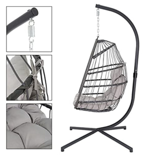 Poltrona sospesa in rattan sintetico e metallo - GRIGIO