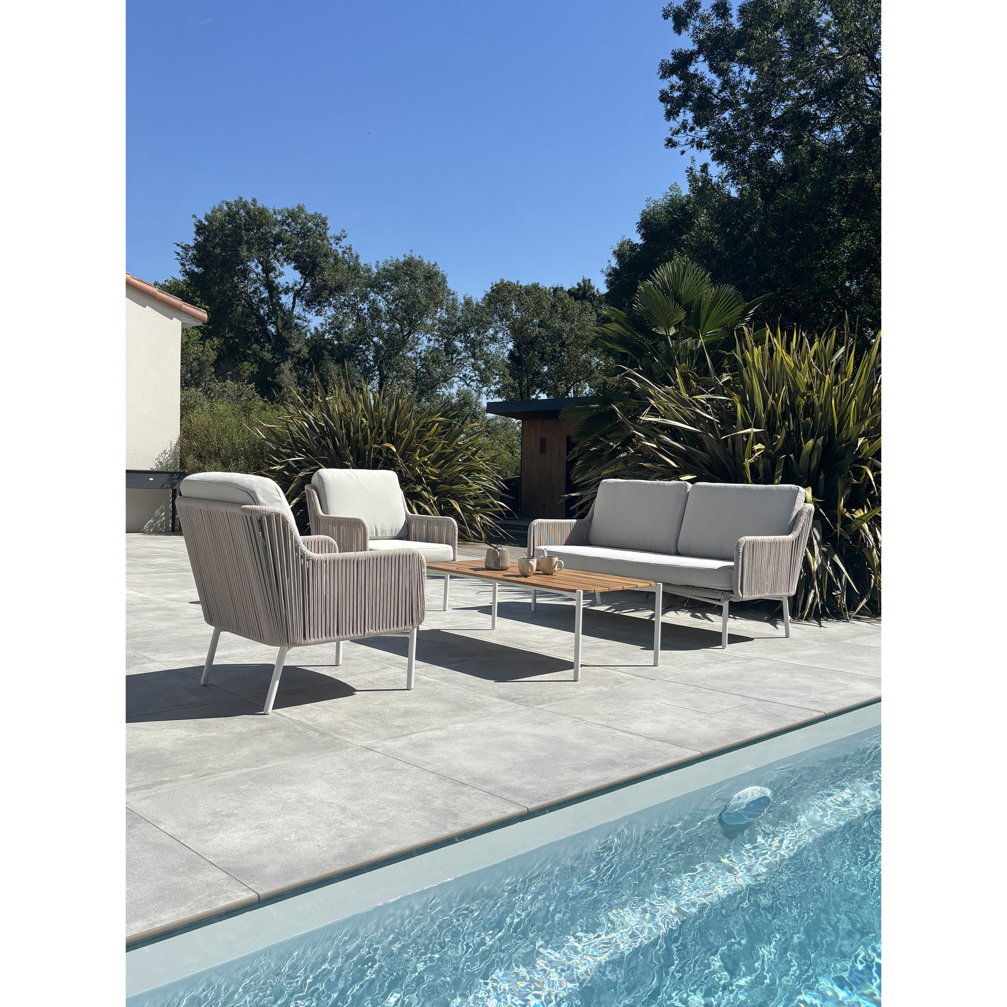 ORELLA - Salon de jardin bas 5 places - Grège