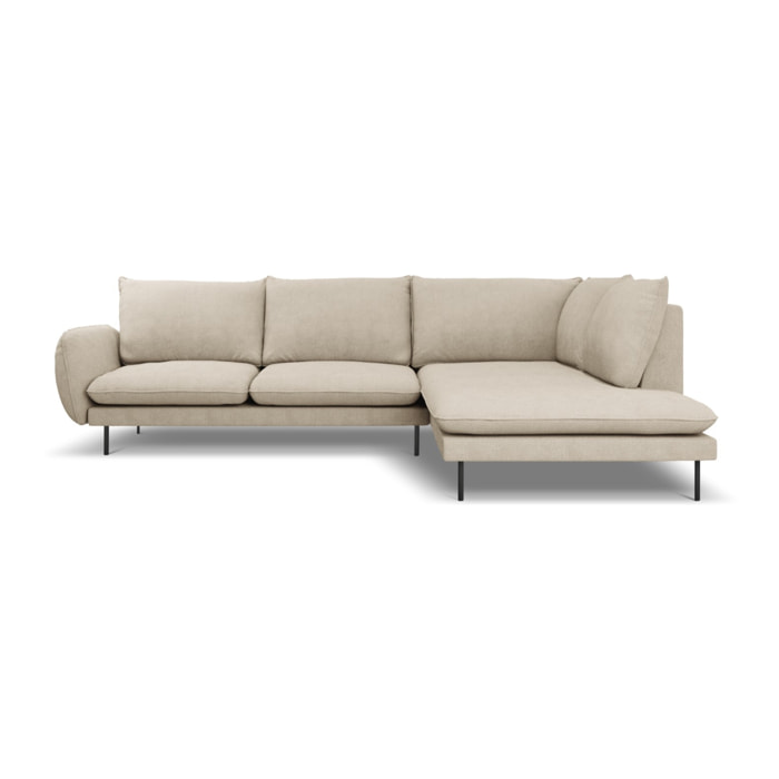 Canapé d'angle droit "Vienna" 6 places en tissu structurel beige