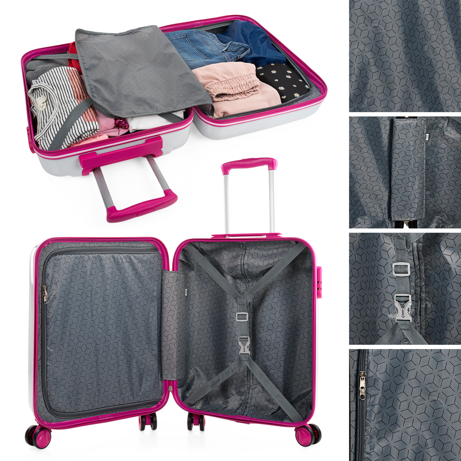 Juego De Maletas Pc Itaca Base Blanco/Fucsia Blanco Dots