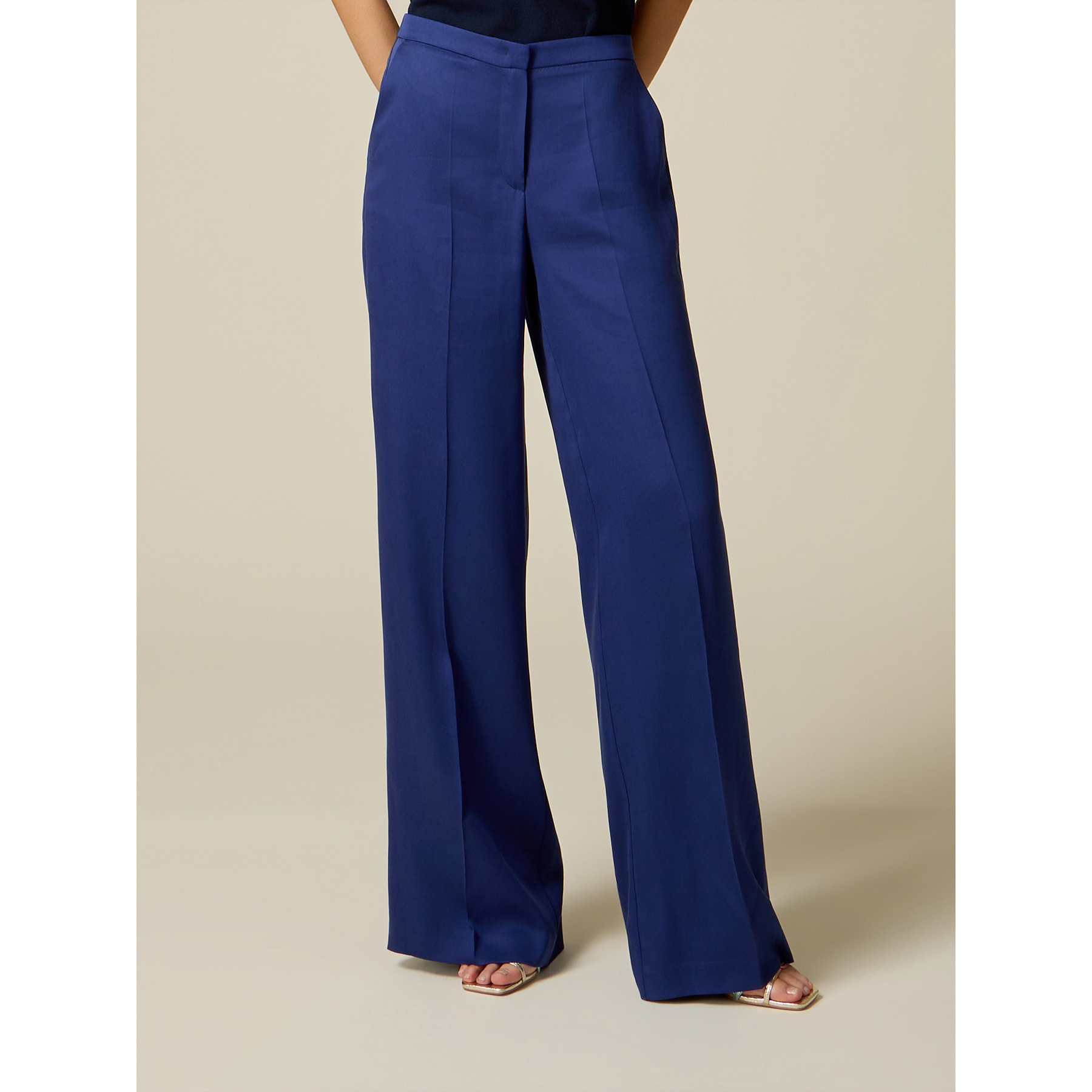 Oltre - Pantalones palazzo de satén de lyocell - Azul