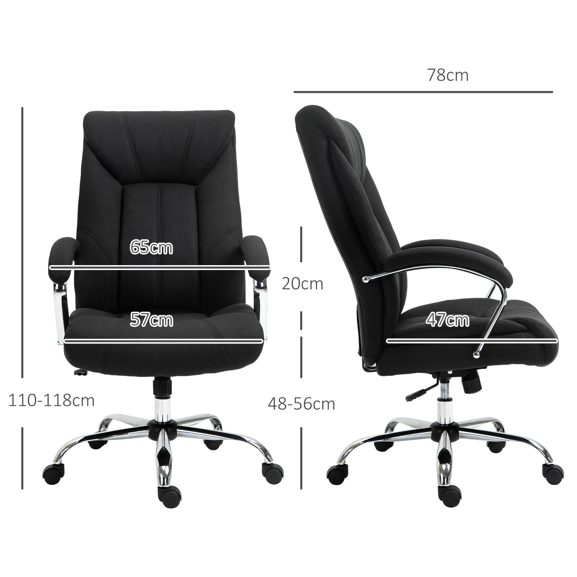 Fauteuil de bureau manager - chaise de bureau grand confort réglable pivotante - acier chromé tissu noir