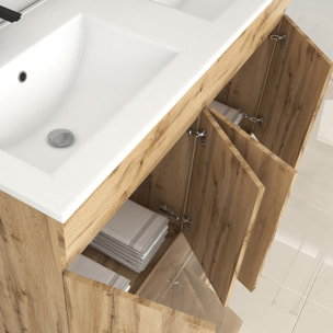 Meuble de salle de bains 120cm 4 Portes_Chêne Naturel + Vasque céramique blanche - TIMBER 120