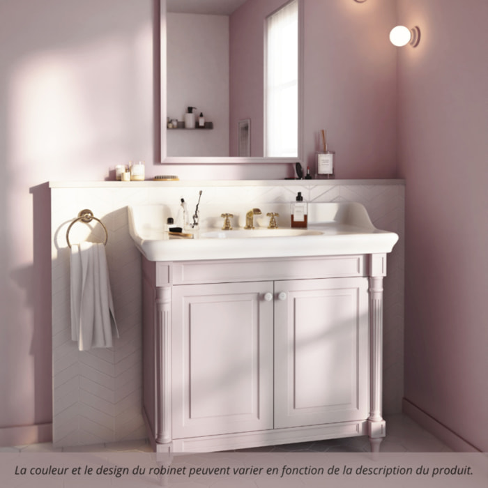 Pack meuble vasque 3 trous Cléo 1889 rose velours + mélangeur poignés chrome
