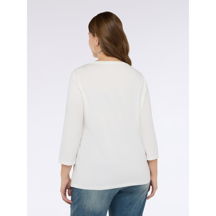 Fiorella Rubino - T-shirt in jersey di cotone con lavorazione a rombi - Bianco