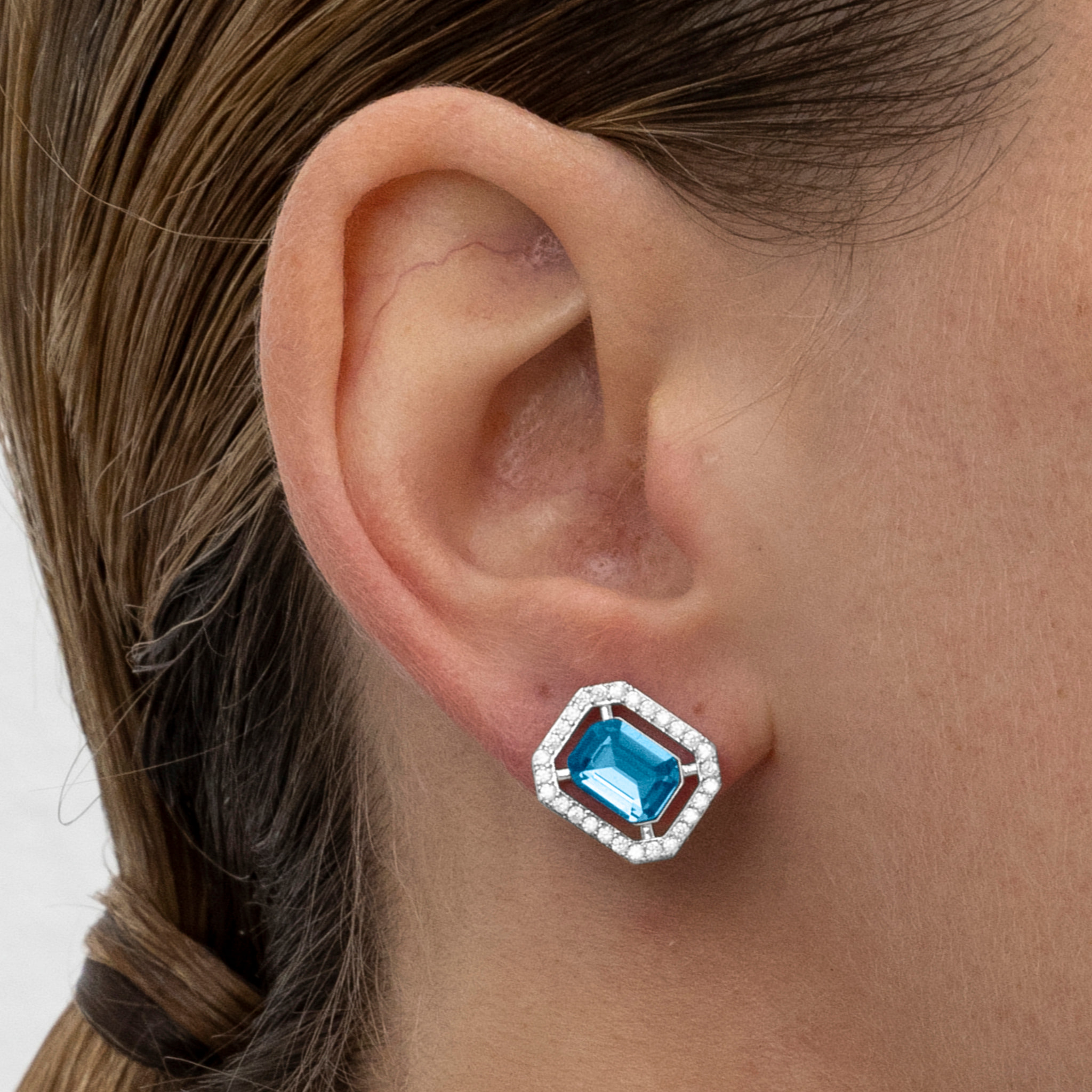 Pendientes con Circonita Topacio Azul acabado plata