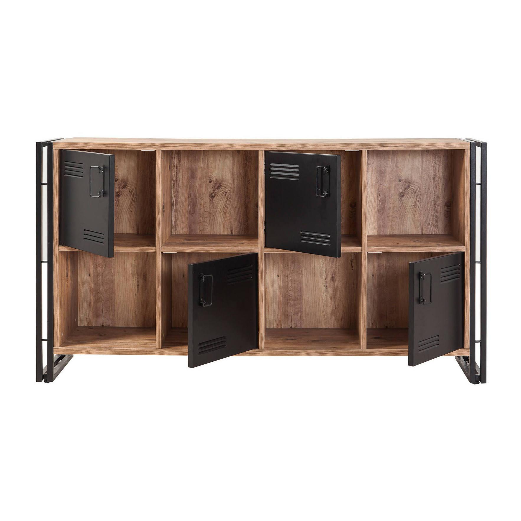 Credenza Dumfrie, Buffet da soggiorno, Madia da salotto, Dispensa da cucina, 164x35h89 cm, Quercia e Nero