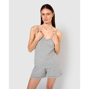 Pigiama corto cotone sfilatura spalline grigio