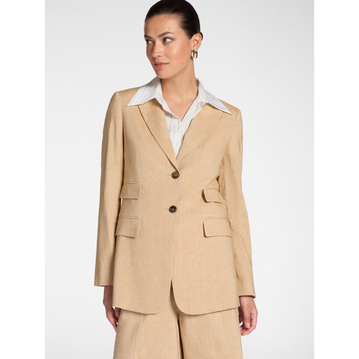 Elena Mirò - Blazer in misto lino monopetto - Beige