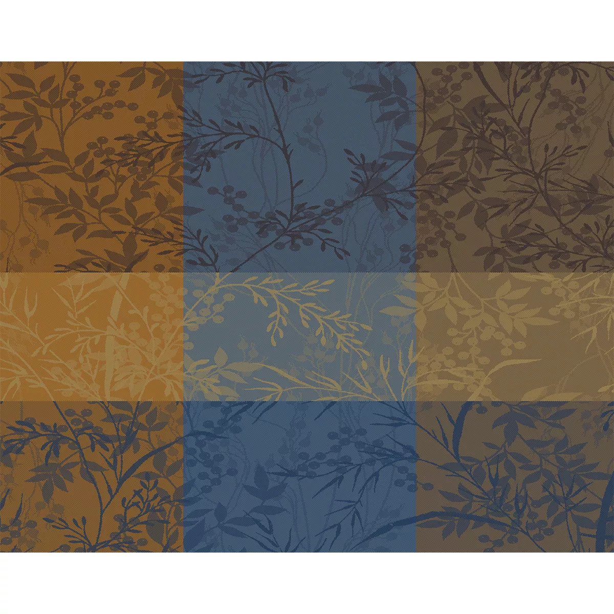 Set pur coton enduit motif jacquard Mille branchages crepuscule