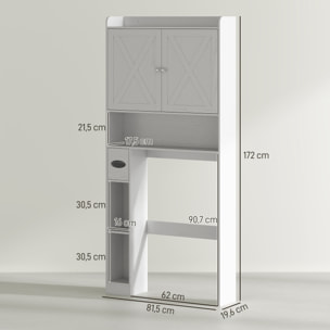Meuble WC meuble dessus toilettes 2 portes étagère 3 niches porte-papier blanc