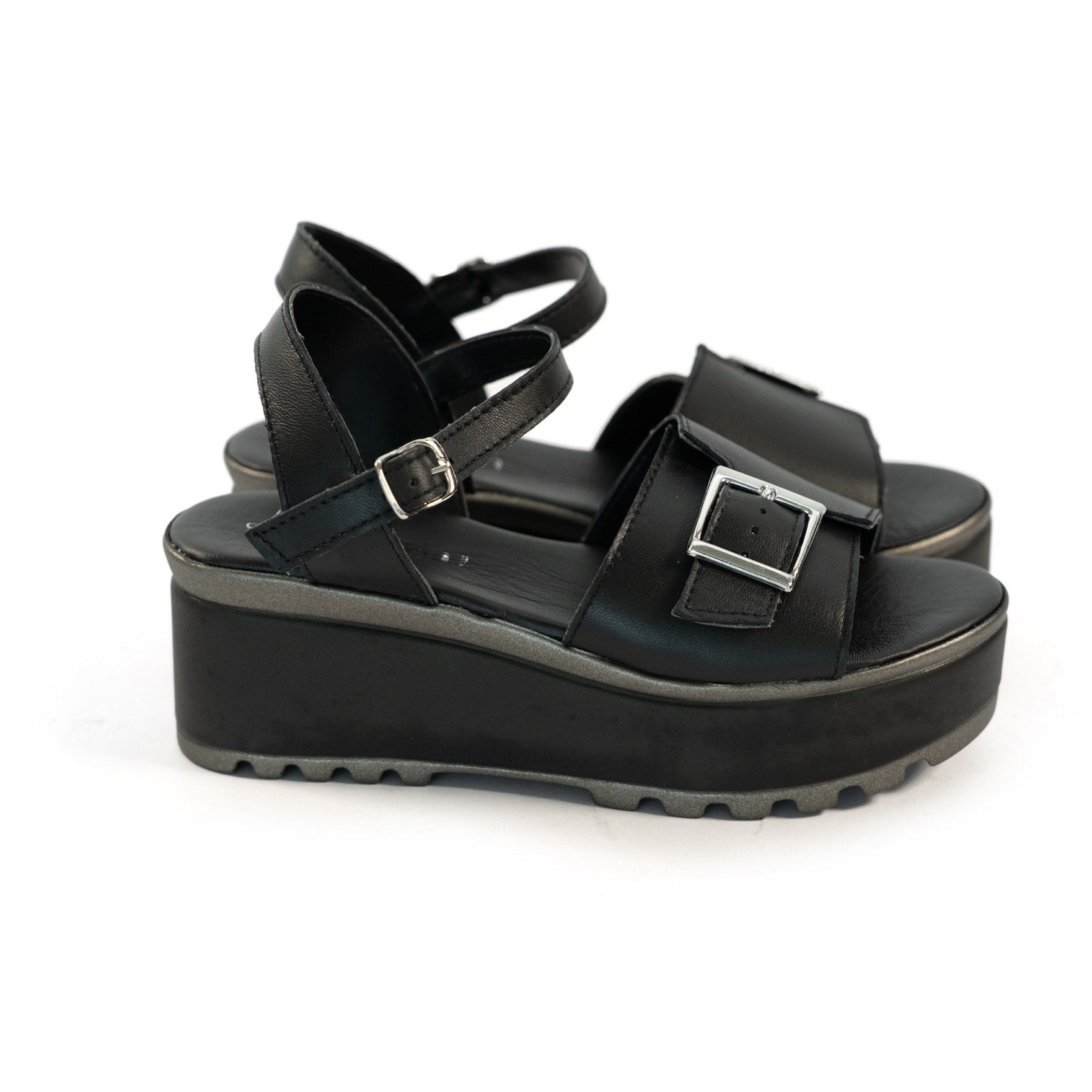 SANDALO FIBBIA VERA PELLE NERO