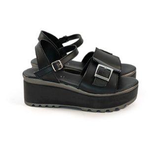 SANDALO FIBBIA VERA PELLE NERO