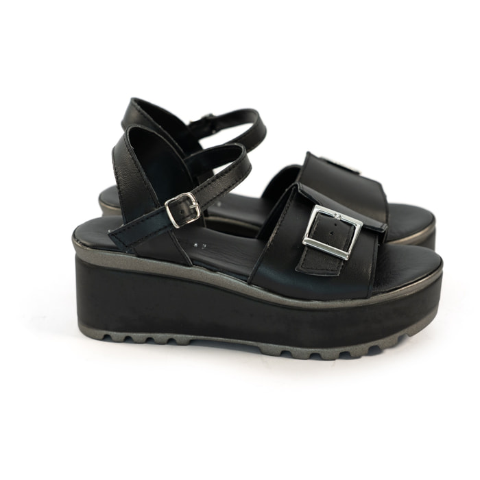 SANDALO FIBBIA VERA PELLE NERO