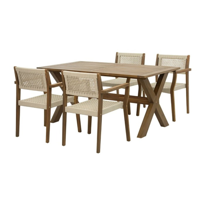Ensemble de table et chaises de jardin Jade-tina -bois massif d'acacia-couleur naturel 160 x 75 x 90 cm
