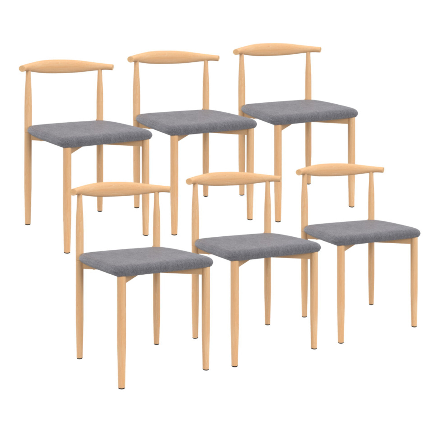 Chaises Adam tissu gris pieds effet bois - lot de 6