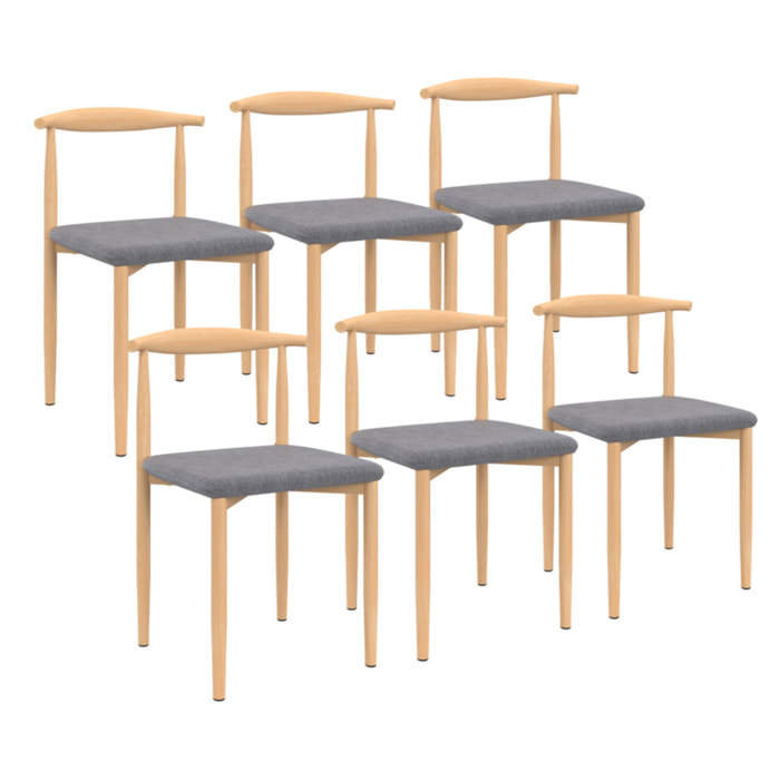 Chaises Adam tissu gris pieds effet bois - lot de 6